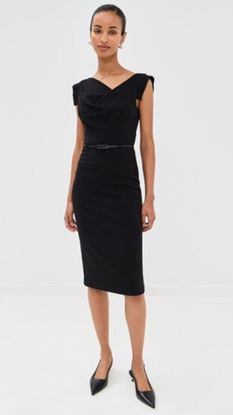 Black Halo Jackie O Belted Sheath Dress Black Size 8